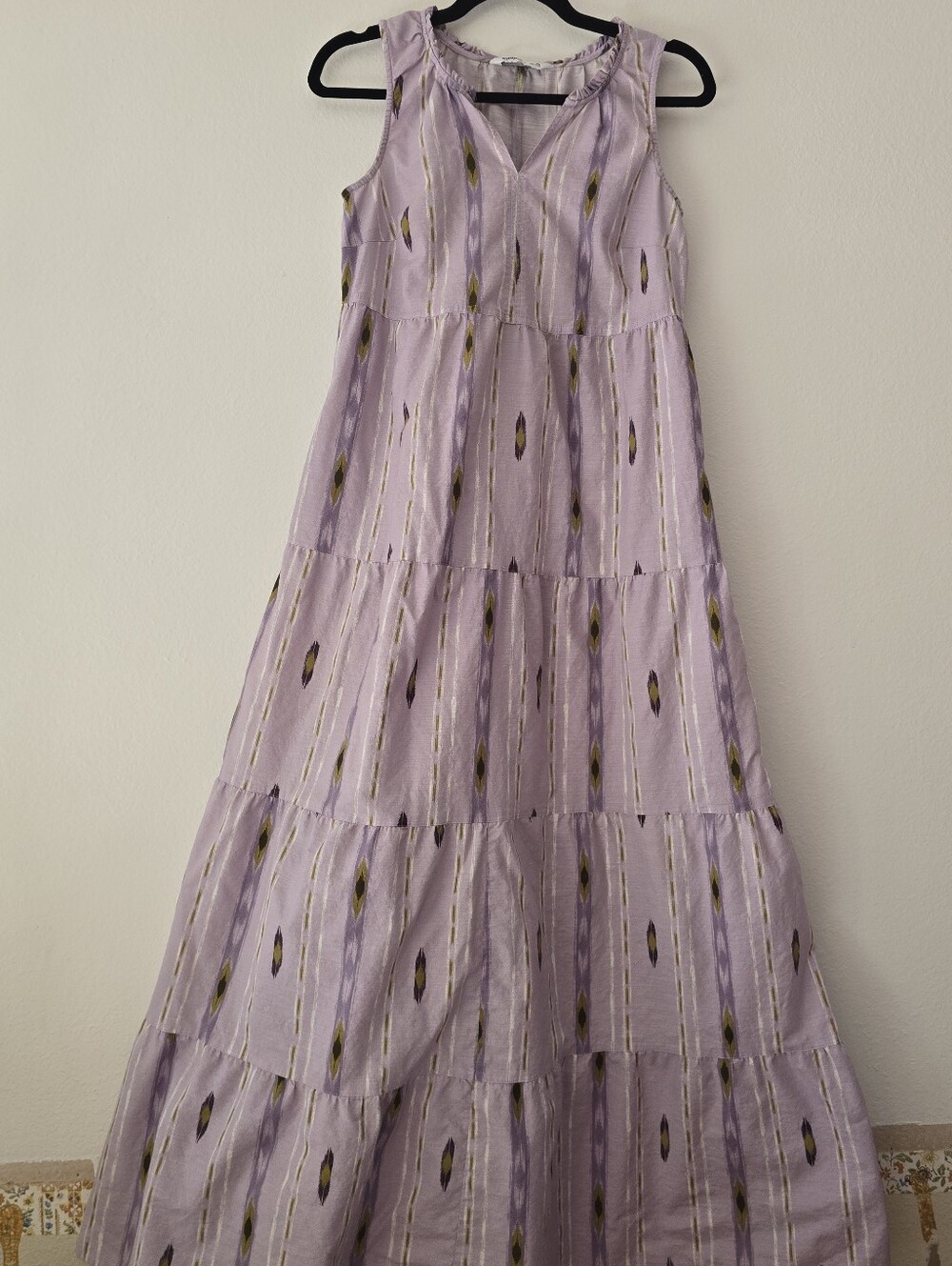 Cotton Sleeveless Lavender Tiered Maxi Dress